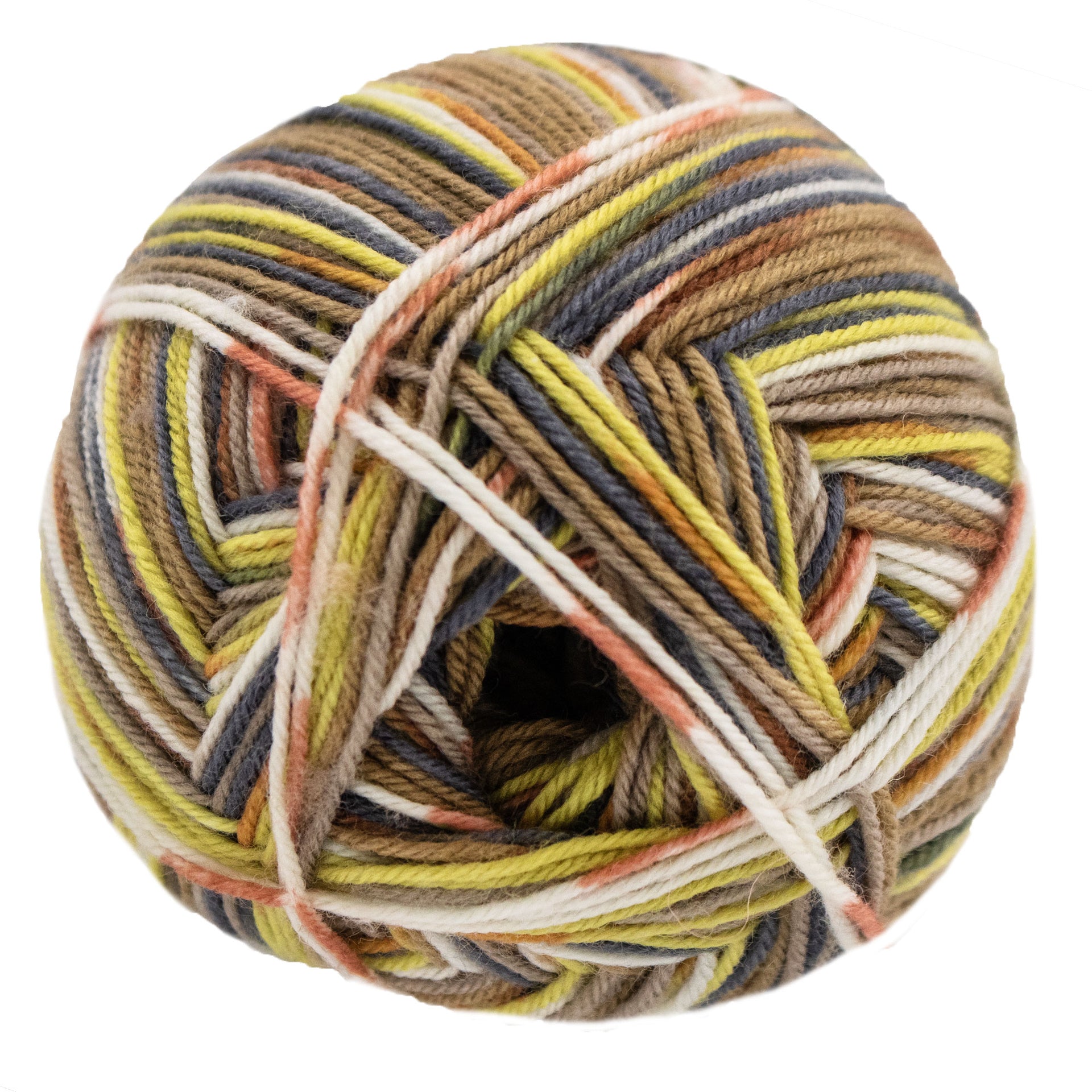 Lana Grossa Meilenweit 100 Merino Extrafine Rosanna Yarn - 3334 Rust/Khaki/Raw White/Dark Grey/Beige/Green Yellow
