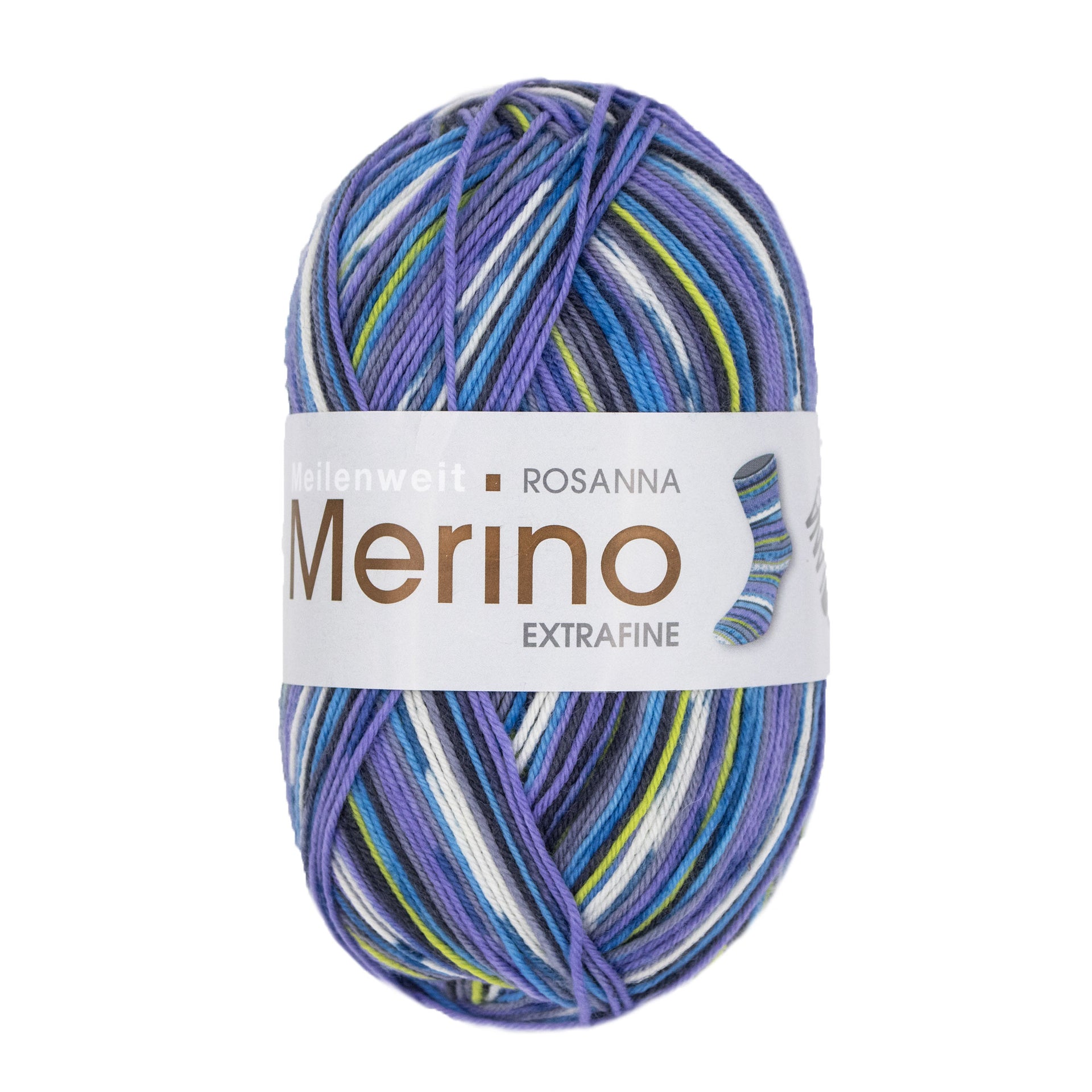 Lana Grossa Meilenweit 100 Merino Extrafine Rosanna Yarn - 3336 White/Petrol/Greys/Violet/Dark Blue/Light Green/Turqu...
