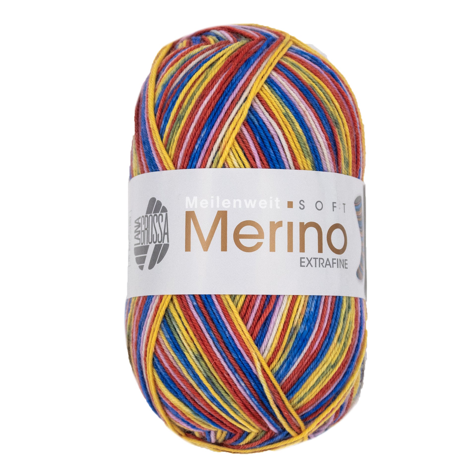 Lana Grossa Meilenweit 100 Merino Extrafine Soft Yarn - 4463 Pearl Grey/Pink/Azure/Yellow/Olive/Red
