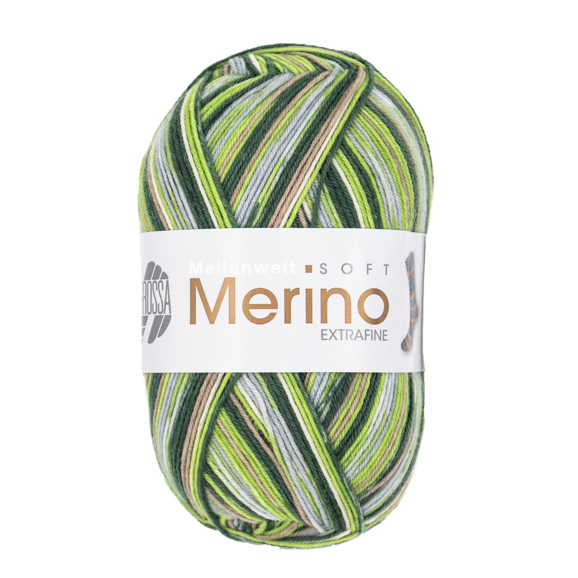 Lana Grossa Meilenweit 100 Merino Extrafine Soft Yarn - 4466 Bottle/Lime/Taupe/Natural/Light Grey
