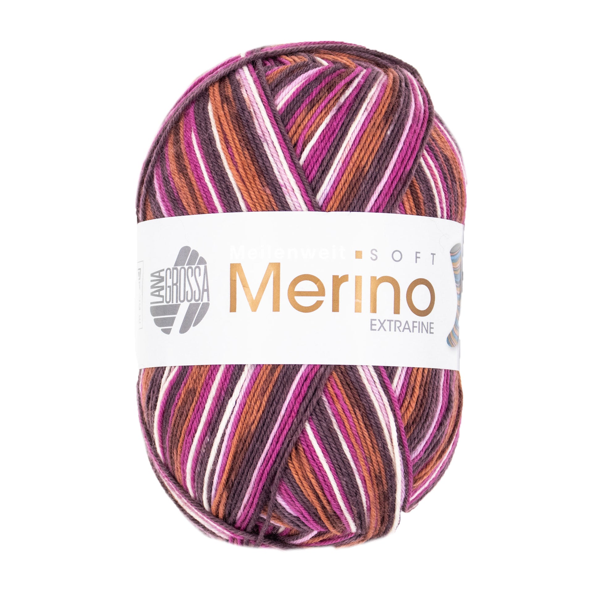 Lana Grossa Meilenweit 100 Merino Extrafine Soft Yarn - 4468 Pink/Natural/Antique Red/Fuchsia/Rust/Brown
