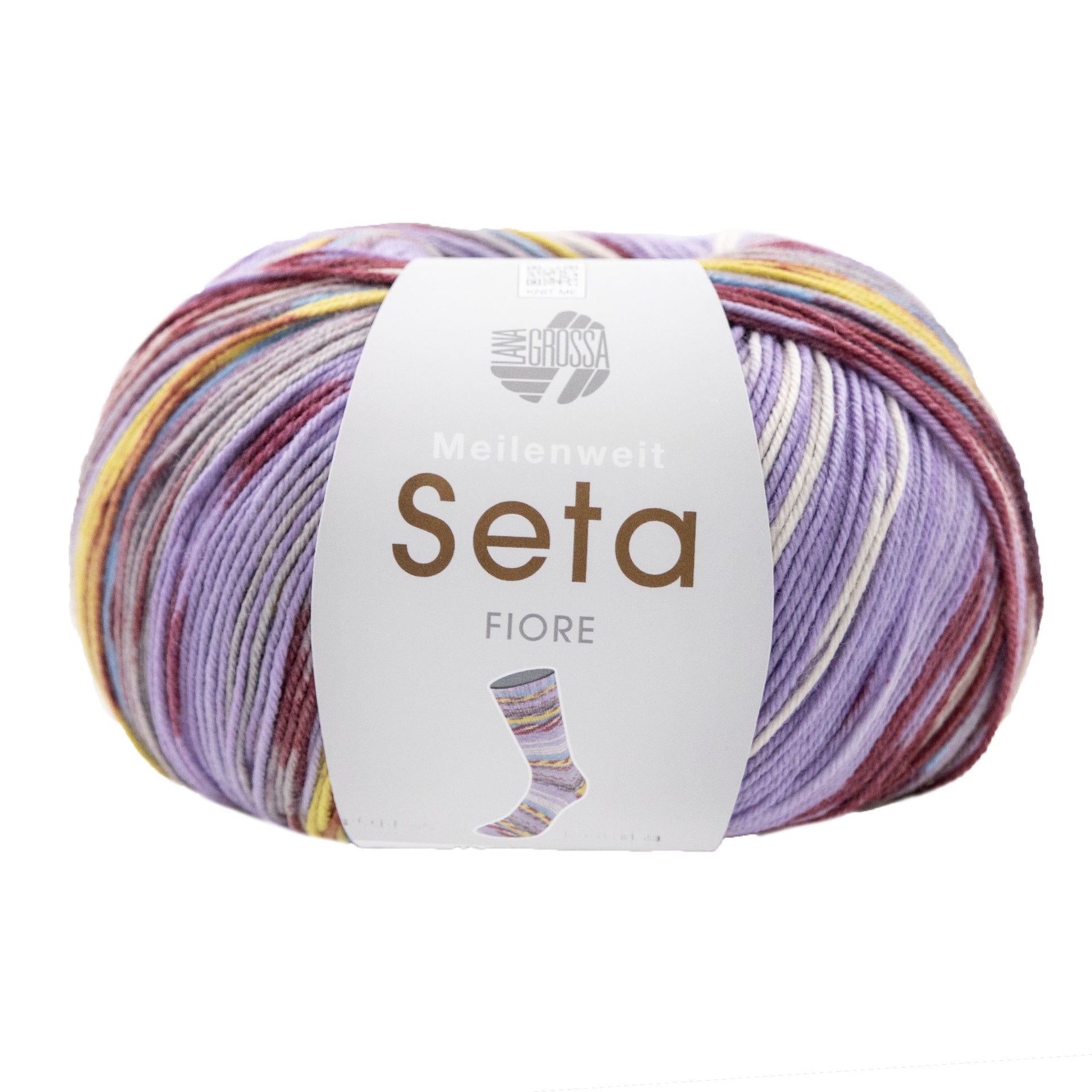 Lana Grossa Meilenweit 100 Seta Fiore Yarn - 3366 Lilac/White/Taupe/Light Blue/Burgundy/Mustard
