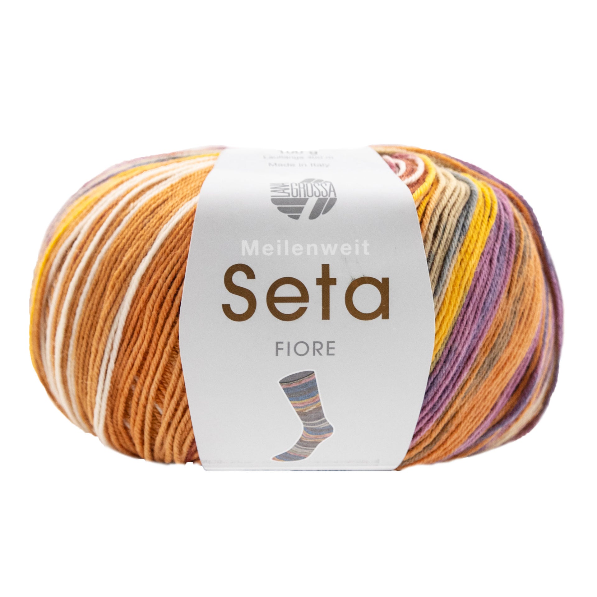 Lana Grossa Meilenweit 100 Seta Fiore Yarn - 3370 Old Pink/Grey/Yellow/Beige/Caramel/Brown/White
