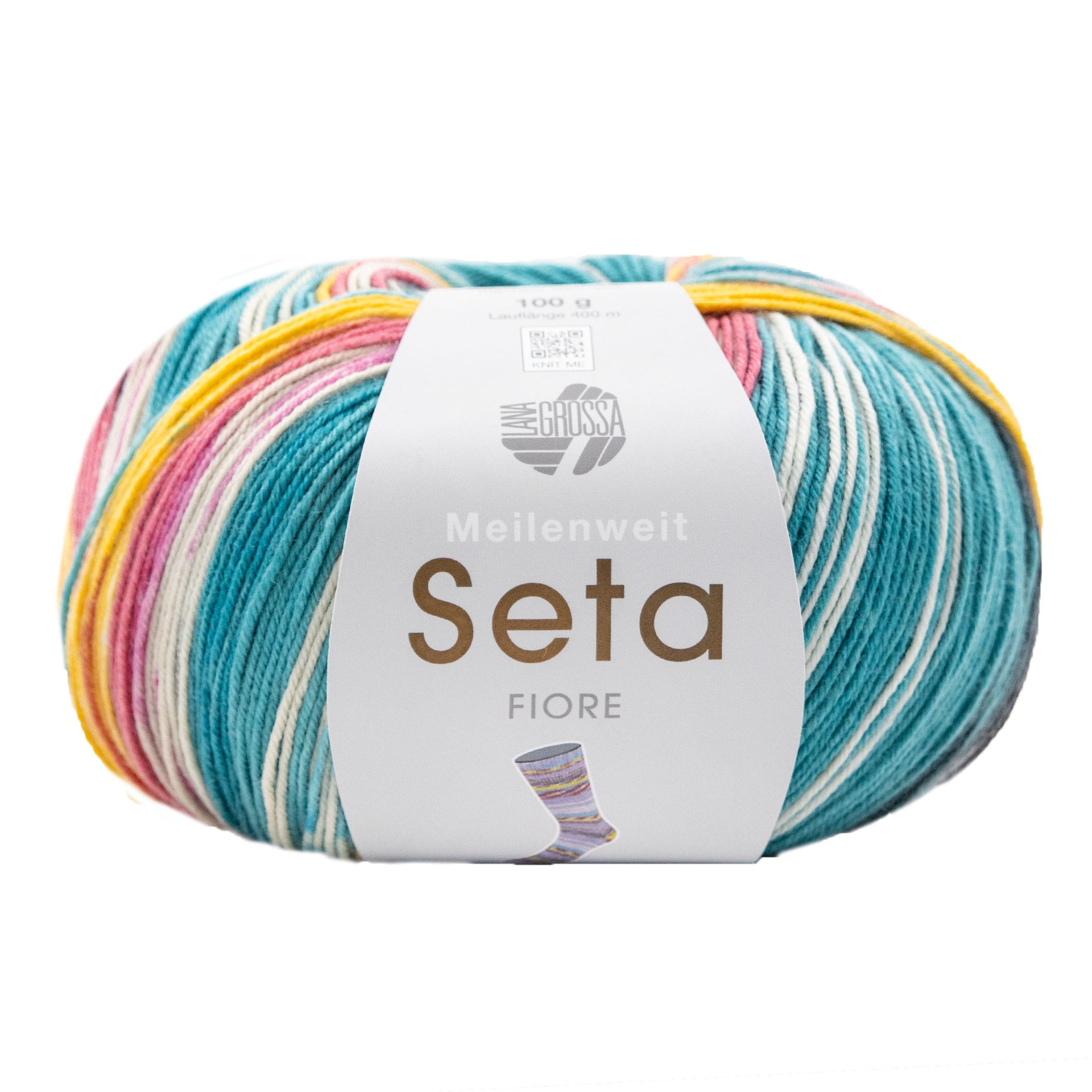 Lana Grossa Meilenweit 100 Seta Fiore Yarn - 3372 Opal Green/White/Yellow/Rose/Pink/Dark Green/Grey
