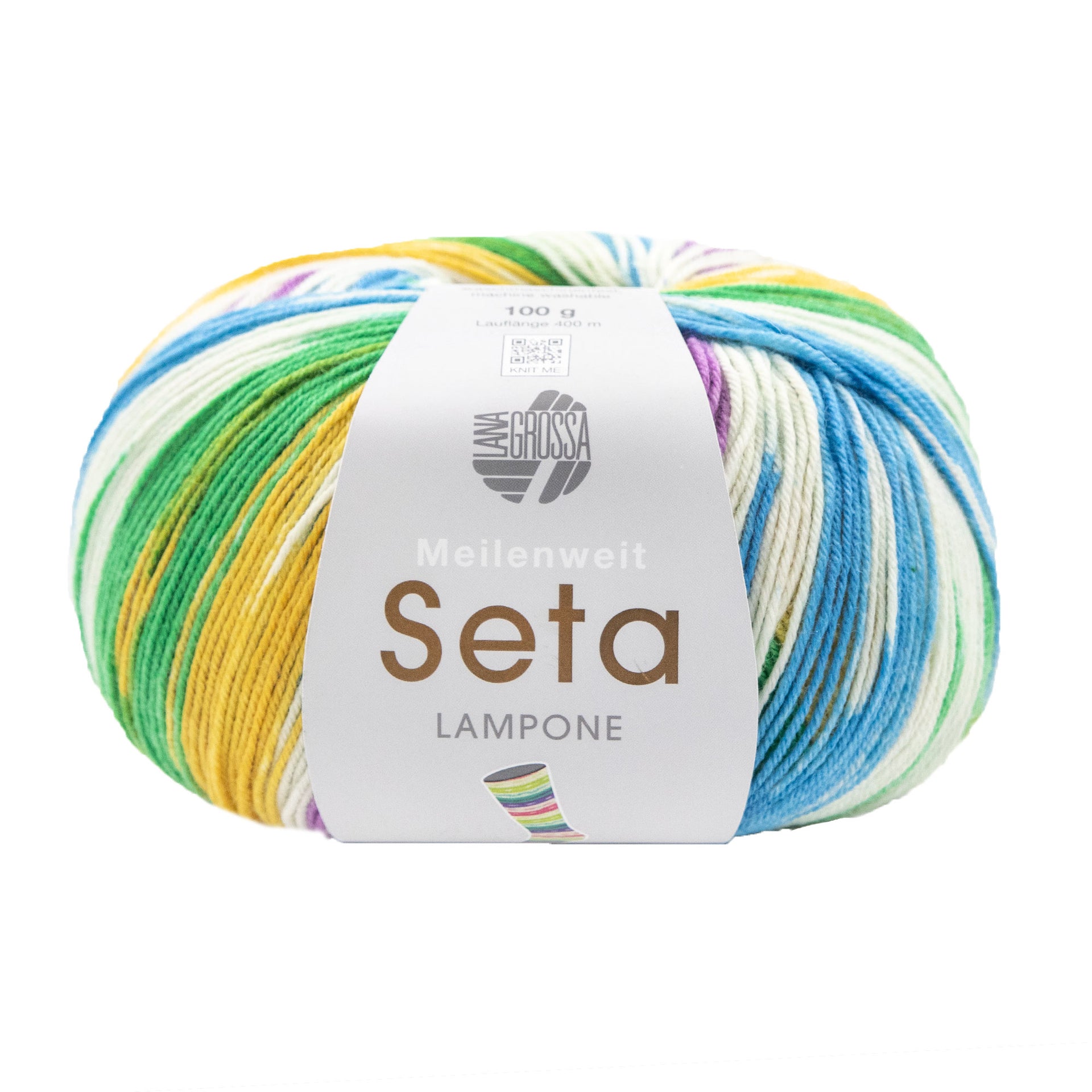 Lana Grossa Meilenweit 100 Seta Lampone Yarn - 3441 Raw White/Lilac/Yellow/Green/Blue/Turquoise

