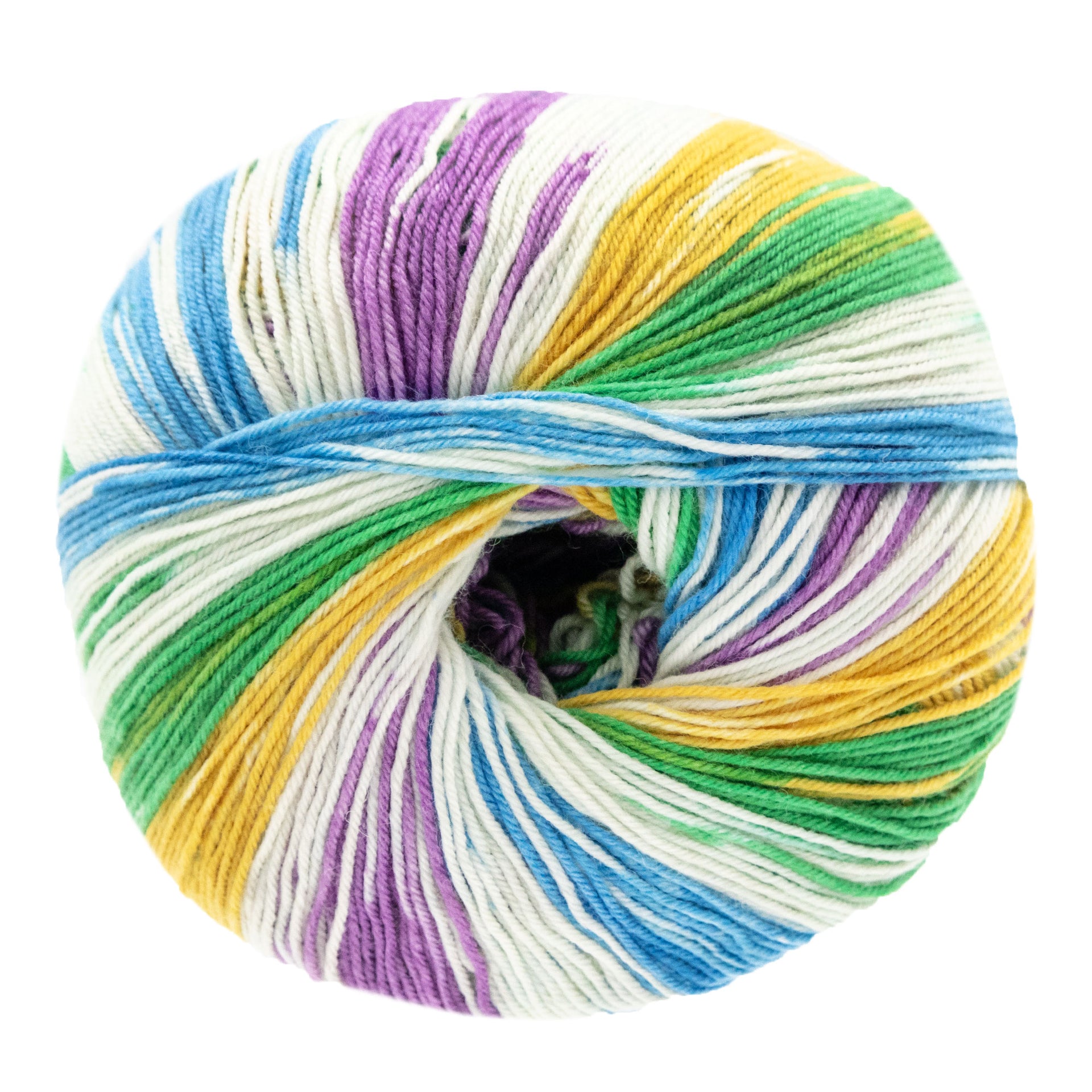 Lana Grossa Meilenweit 100 Seta Lampone Yarn - 3441 Raw White/Lilac/Yellow/Green/Blue/Turquoise
