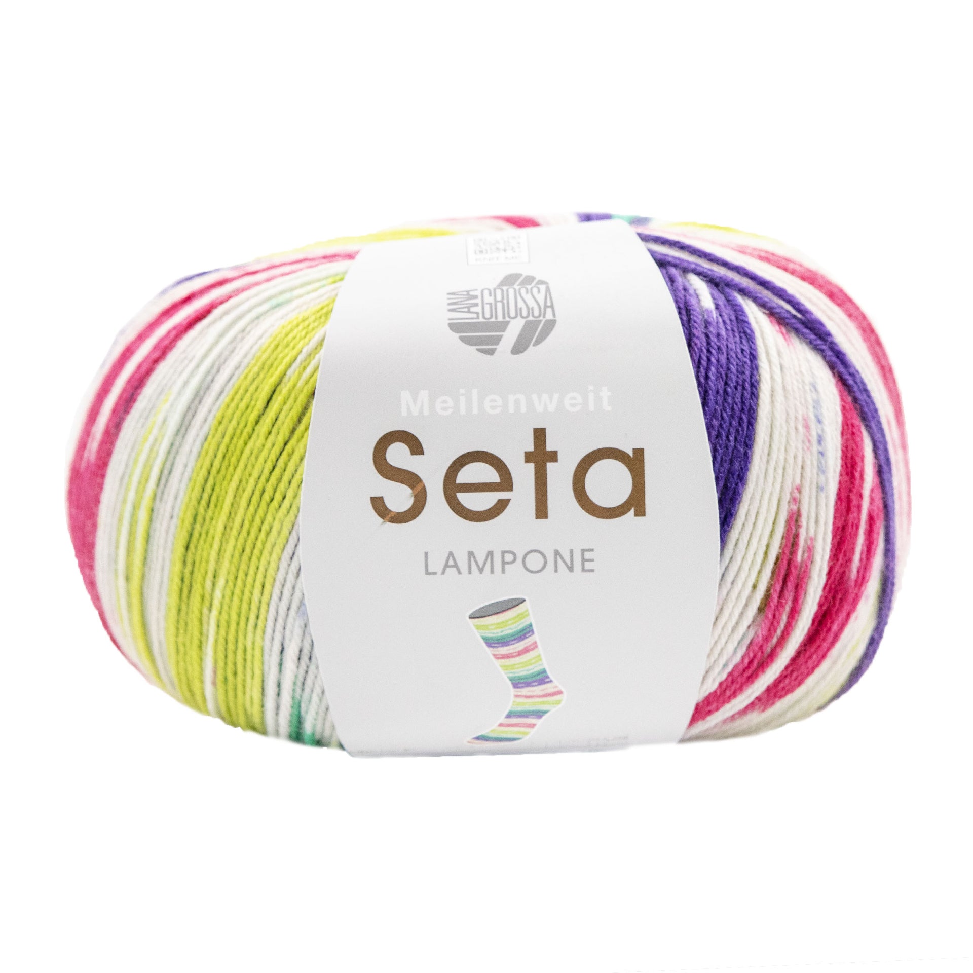 Lana Grossa Meilenweit 100 Seta Lampone Yarn - 3446 White/Jade/Petrol/Violet/Raspberry/Yellow Green
