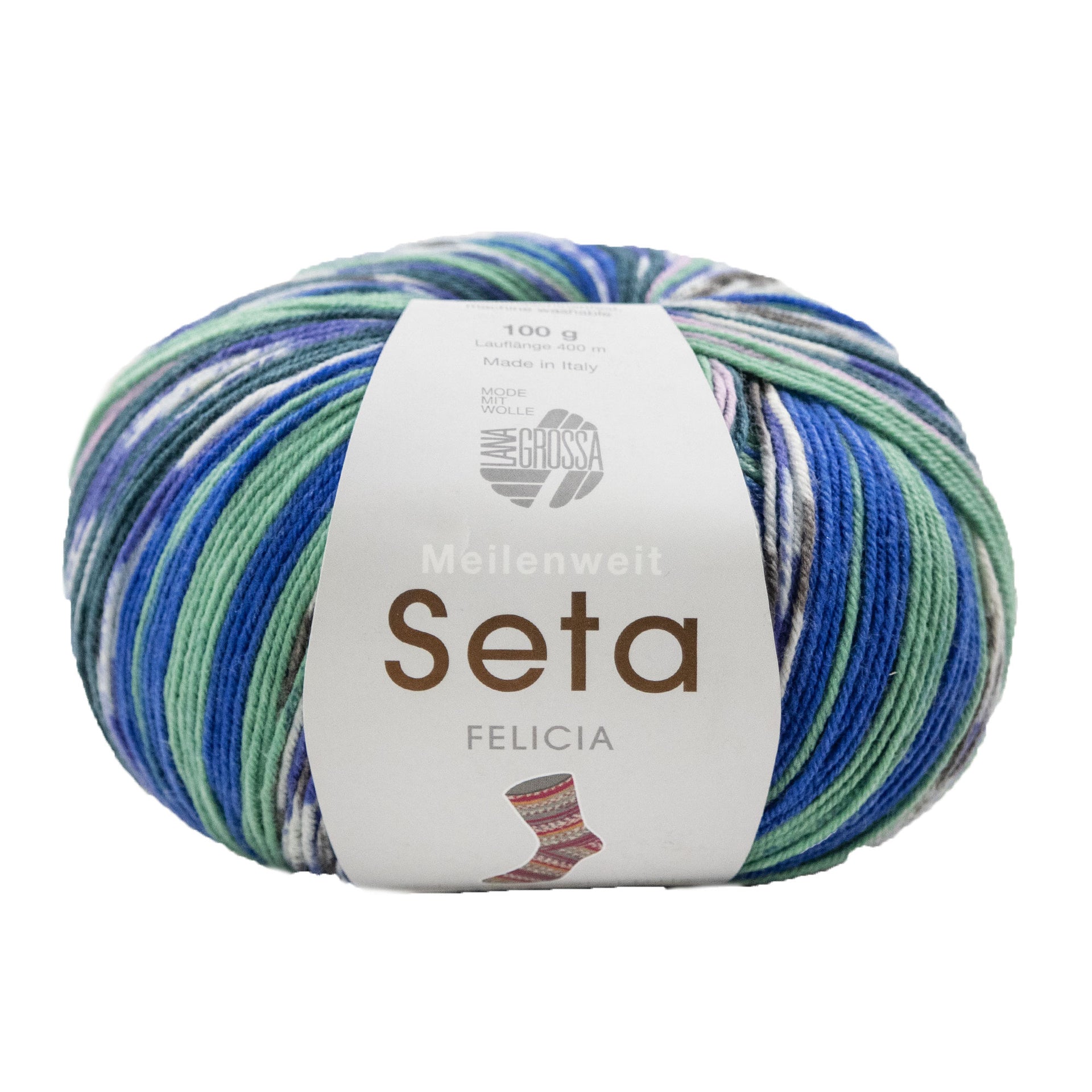 Lana Grossa Meilenweit 100 Seta Felicia Yarn - 3161 Greys/Cornflower/White/Turquoise/Pale Purple/Petrol
