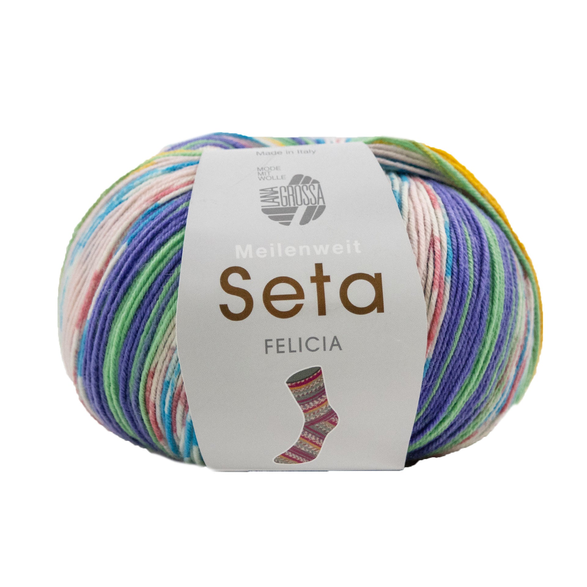 Lana Grossa Meilenweit 100 Seta Felicia Yarn - 3163 Old Pink/Turquoise/Ecru/Jade/Yellow/Violet
