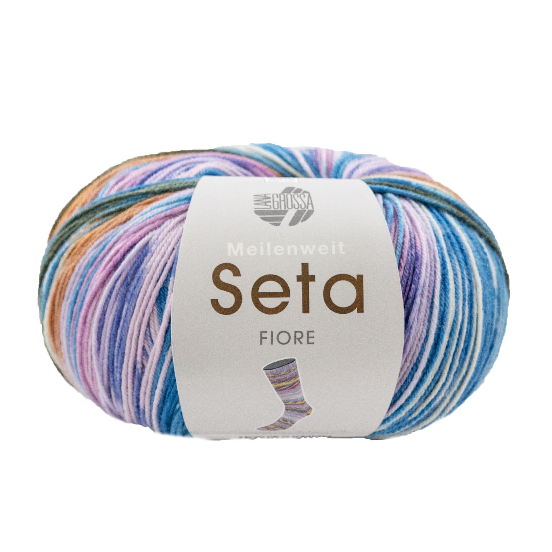 Lana Grossa Meilenweit 100 Seta Fiore Yarn - 3371 Turquoise/Lilac/Pink/Ochre/White/Navy/Khaki
