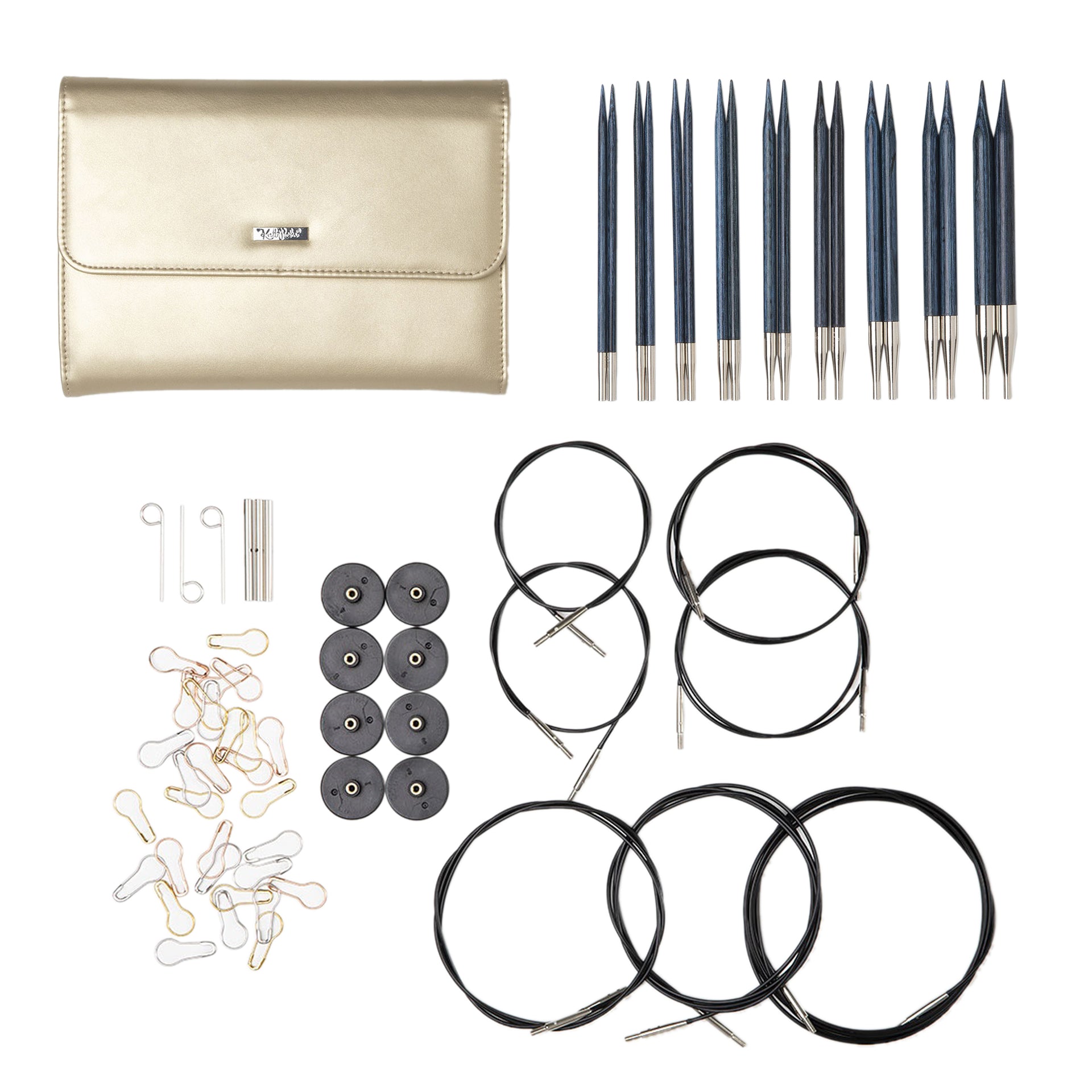 Knit Picks Blue & Gold Interchangeable Needle Clutch Set - US 4-11
