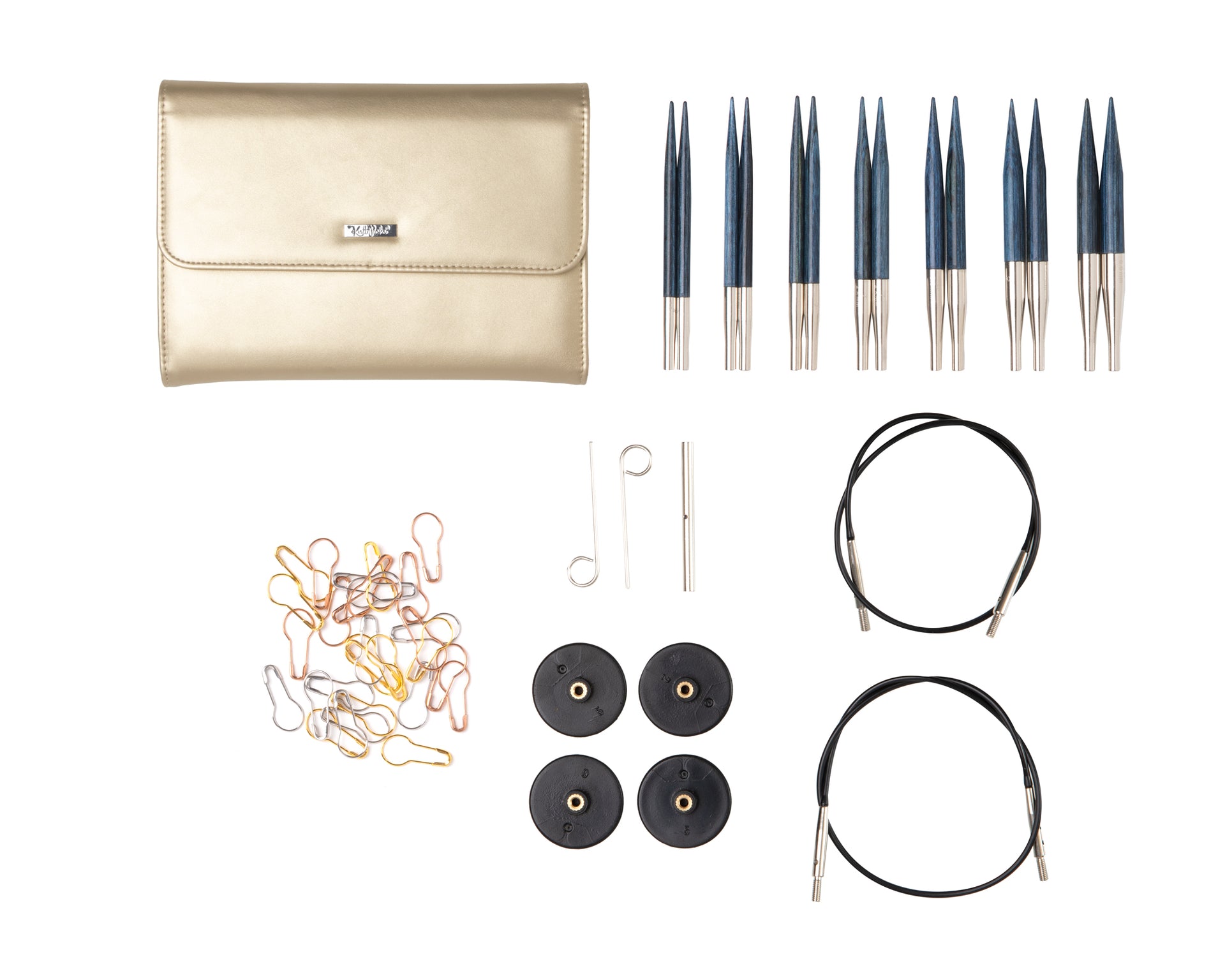 Knit Picks Blue & Gold Short Interchangeable Needle Clutch Set - US 4-10
