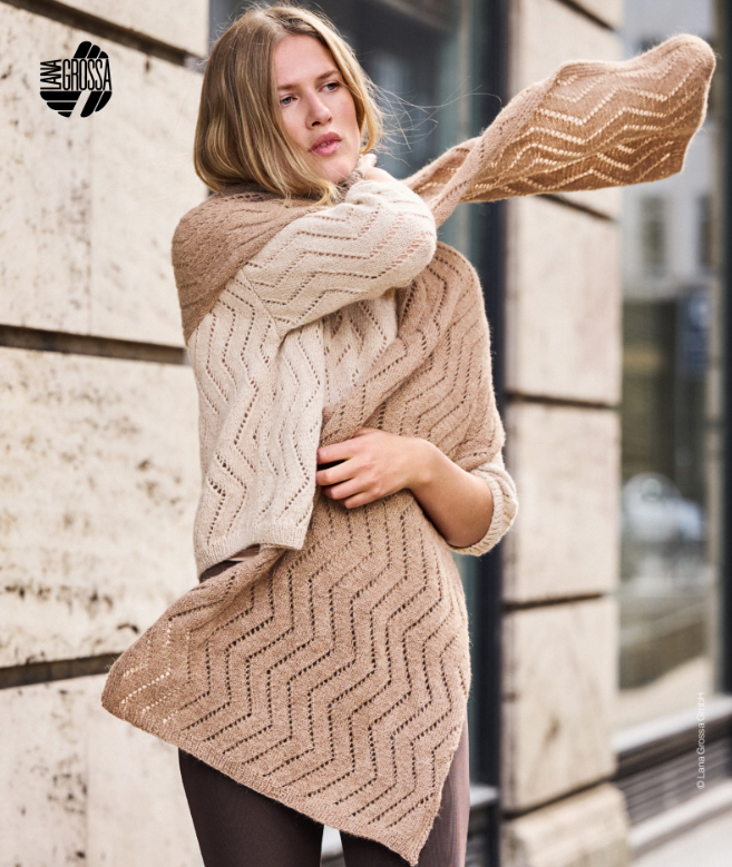 Lana Grossa Natural Lama Patterns - 02 Zig Zag Eyelet Scarf - PDF Download
