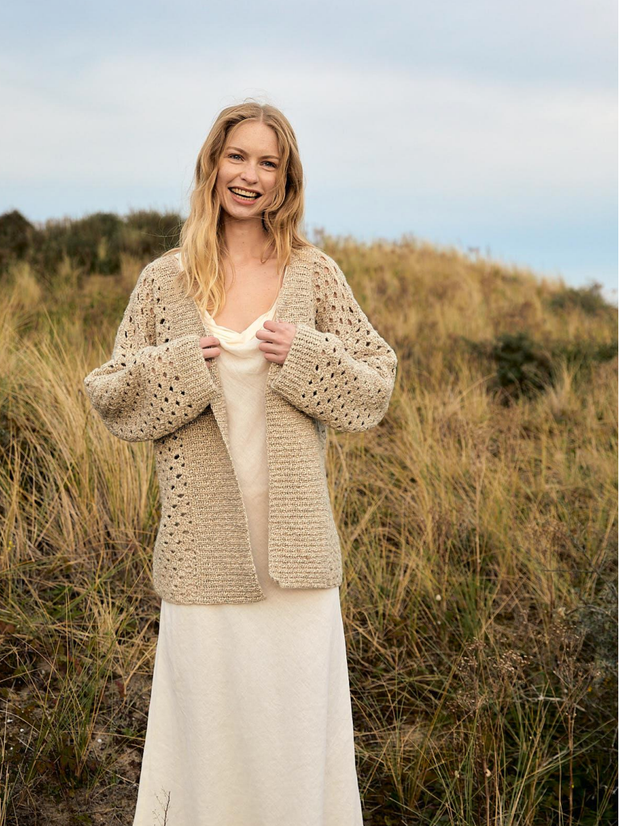Lana Grossa Natural Knits 01 Patterns - 04 Crochet Eyelet Jacket - PDF Download
