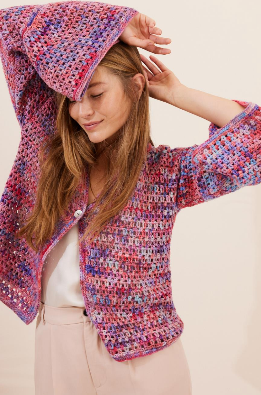 Lana Grossa Lookbook 18 Patterns - 16 Crochet Bell-Sleeve Cardigan - PDF Download
