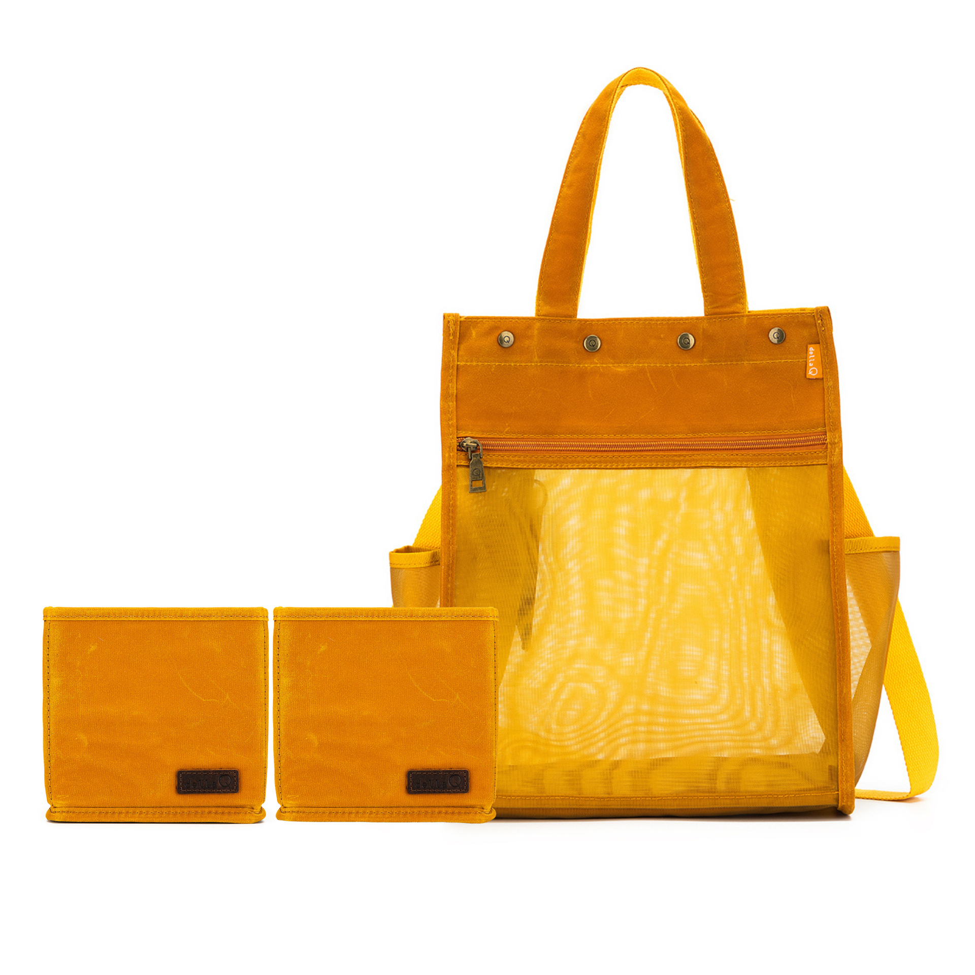 della Q Maker's Tall Mesh Tote + Maker's Canvas Cubbies Bundle - Mustard
