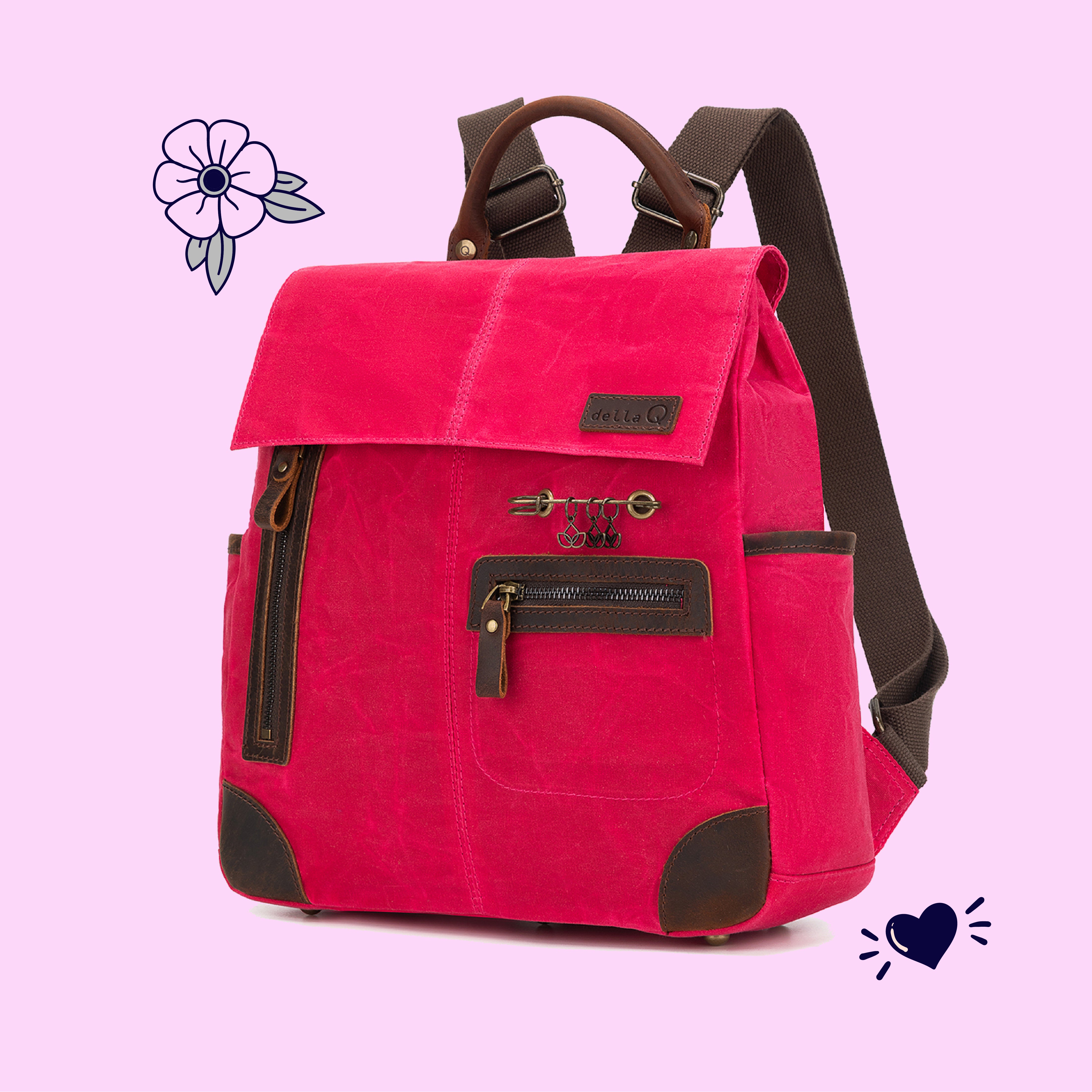 della Q Maker's Midi Backpack - Vivid Rose | Jimmybeanswool.com