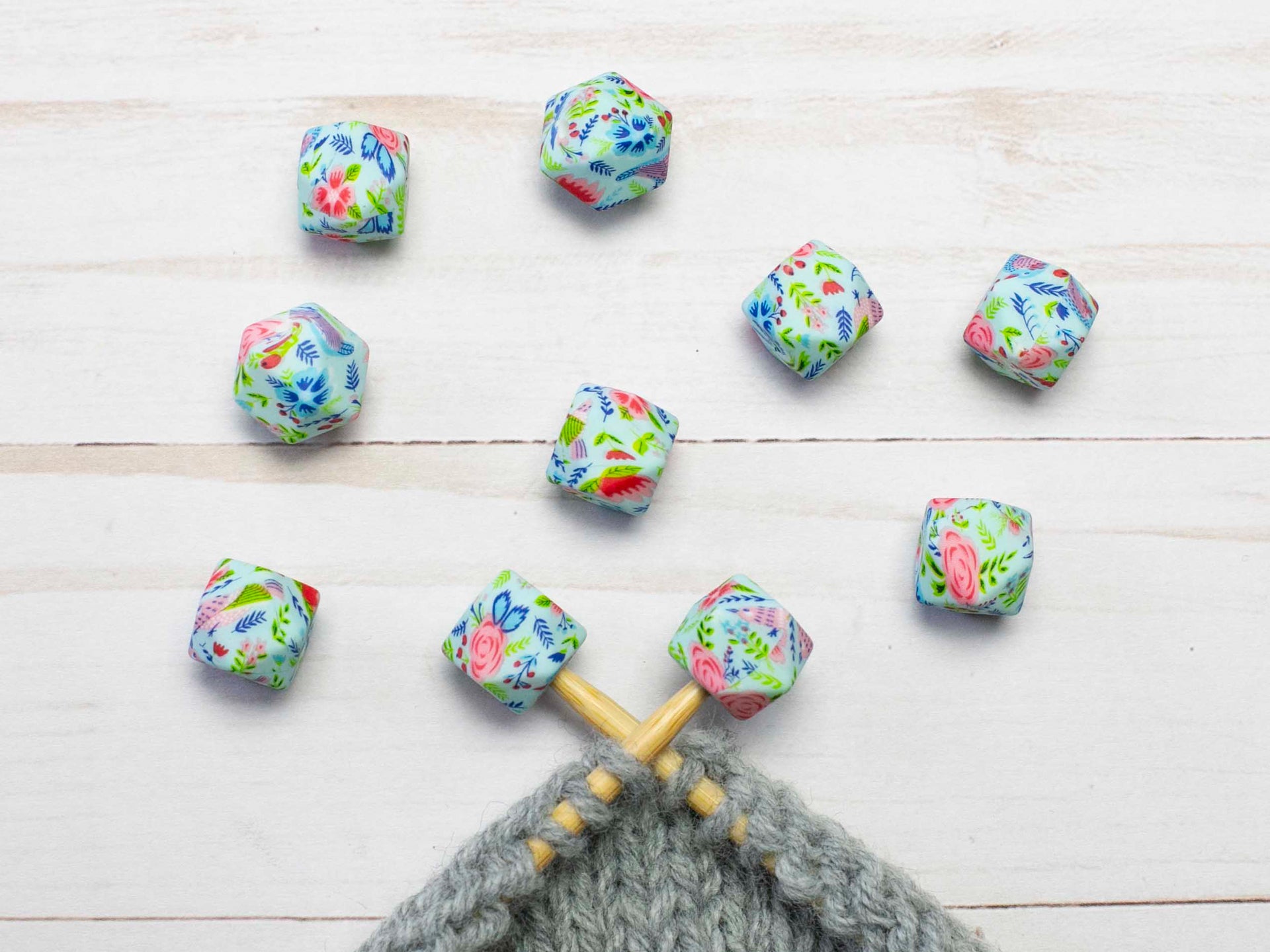 Fox & Pine Stitches Stitch Stoppers/  Point Protector - Blue Floral Hexagon
