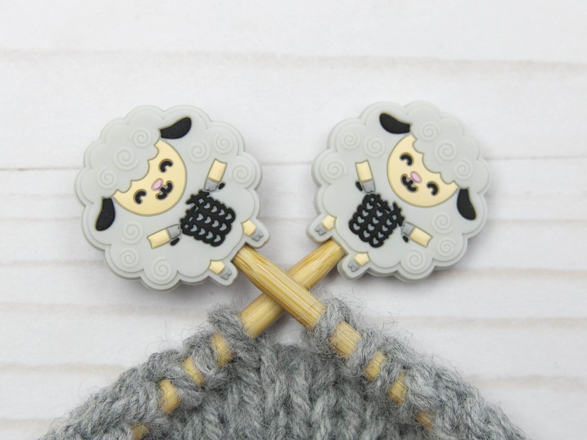 Fox & Pine Stitches Stitch Stoppers/  Point Protector - Grey Knitting Sheep
