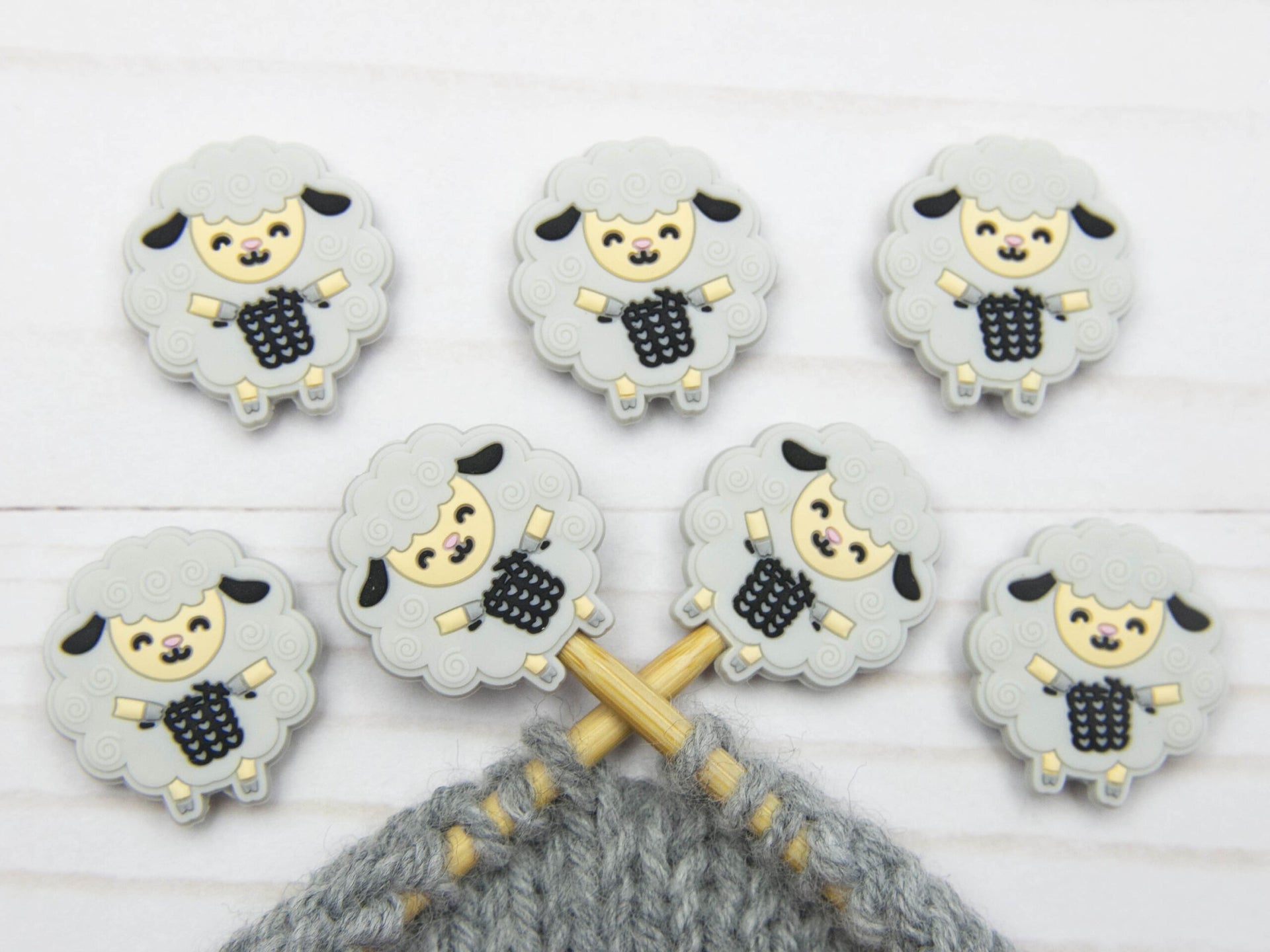 Fox & Pine Stitches Stitch Stoppers/  Point Protector - Grey Knitting Sheep
