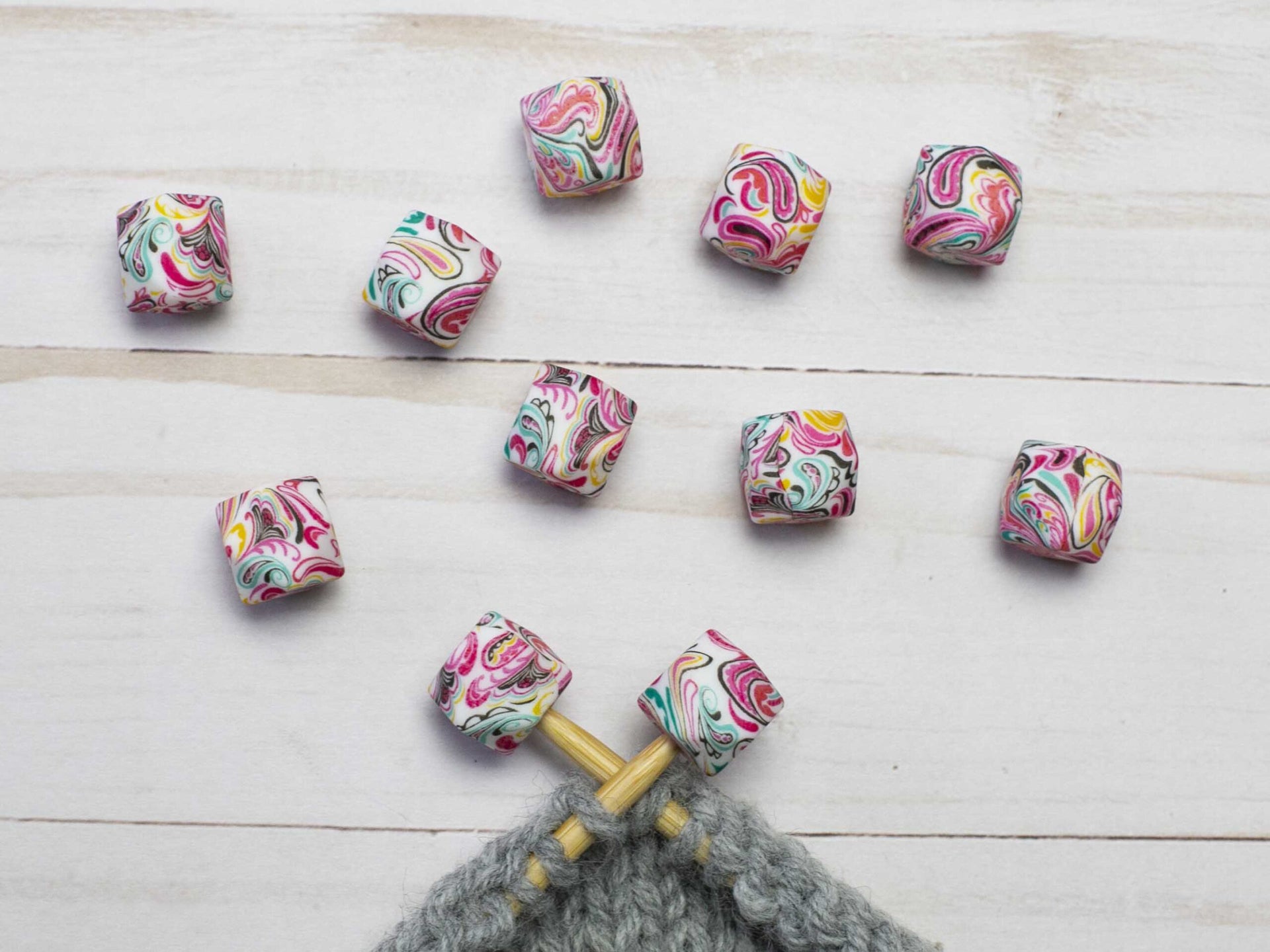 Fox & Pine Stitches Stitch Stoppers/  Point Protector - Pink Paisley Hexagon
