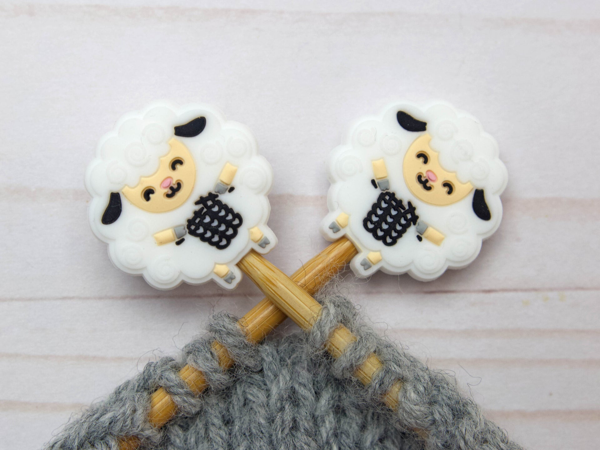 Fox & Pine Stitches Stitch Stoppers/  Point Protector - White Knitting Sheep
