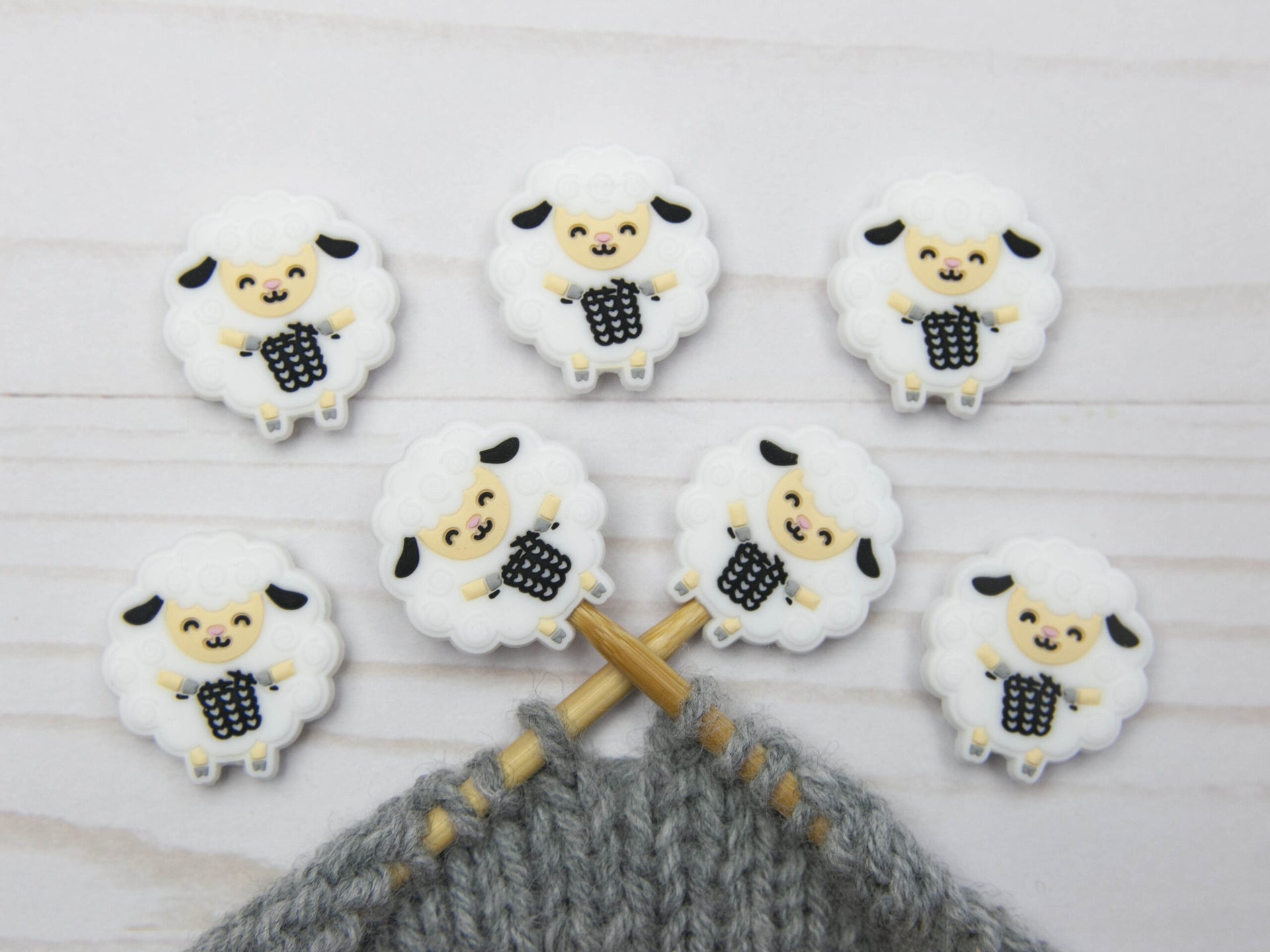 Fox & Pine Stitches Stitch Stoppers/  Point Protector - White Knitting Sheep
